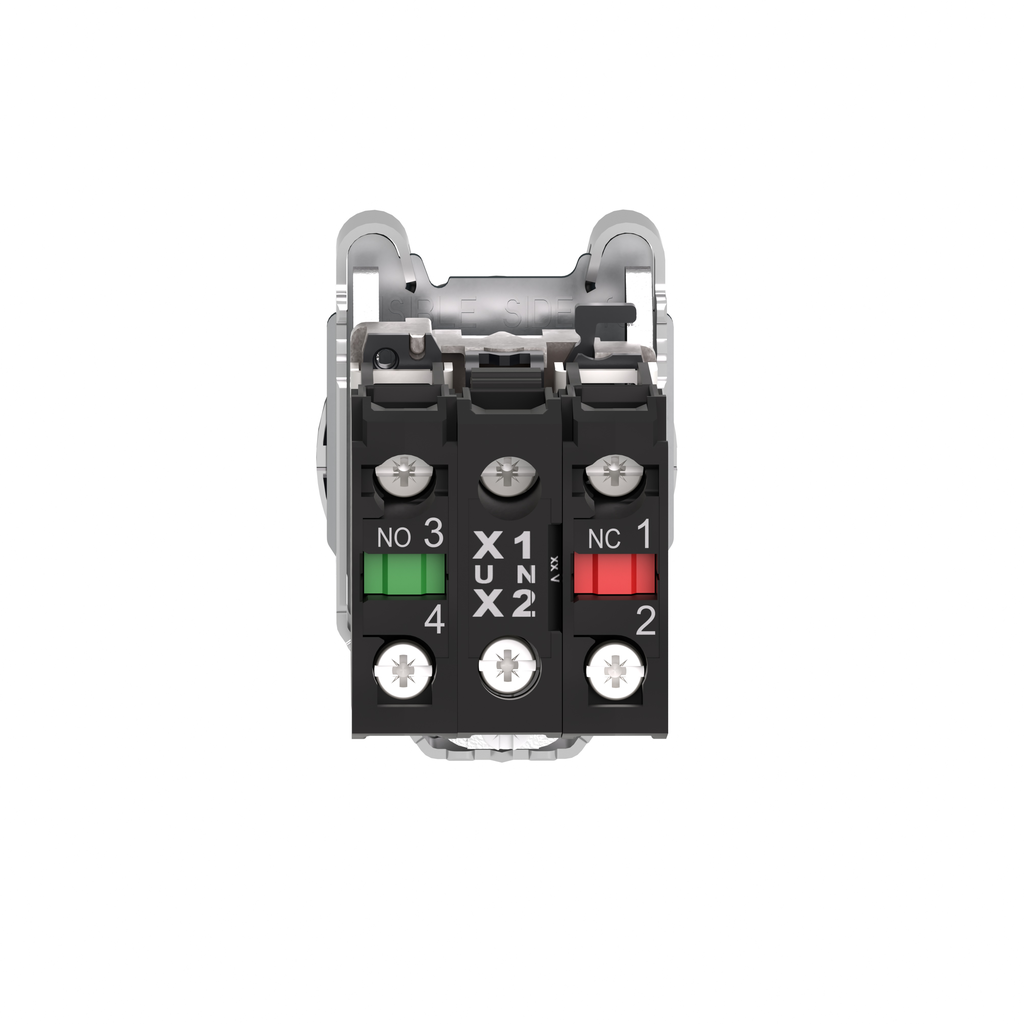 XB4FK133M5 – Illuminated selector switch, Harmony XB4, metal, green handle, 30mm, universal LED, 3 positions, 1NO   1NC, 230…240V AC