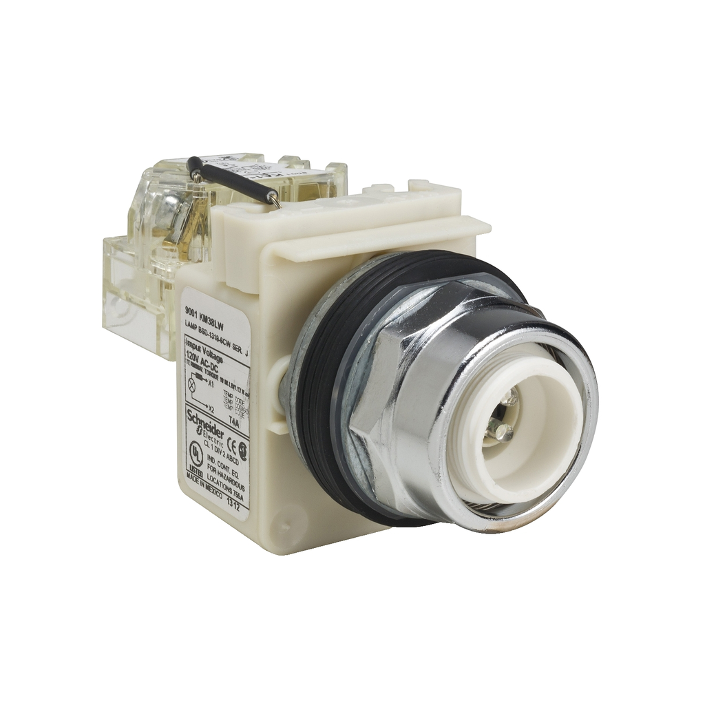 Mayer-DDS-Push-to-test pilot light head, Harmony 9001K, metal, without cap, 30mm, LED white, 120V-1