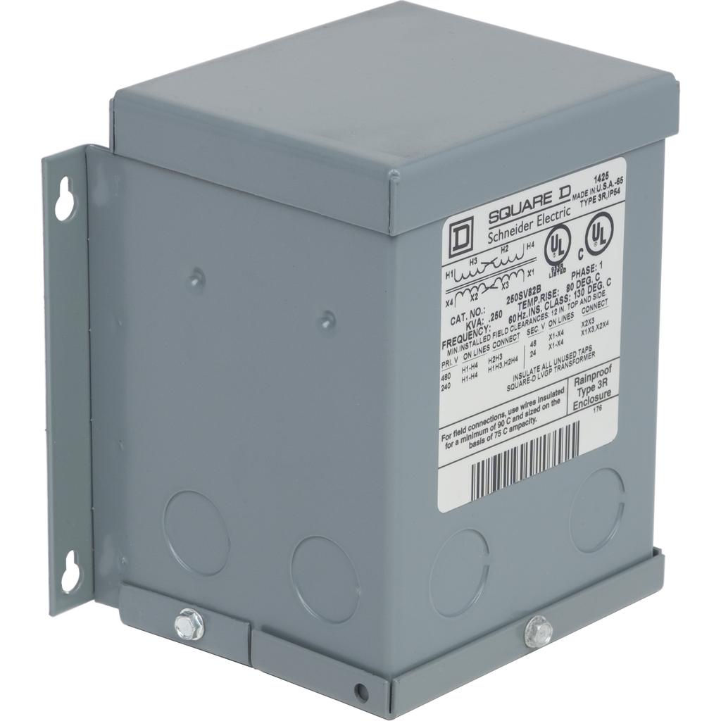 250SV82B – Transformer, buck boost, encapsulated, 0.25kVA, 1 phase, 240x480V primary, 24/48V secondary, NEMA 3R, 80C rise