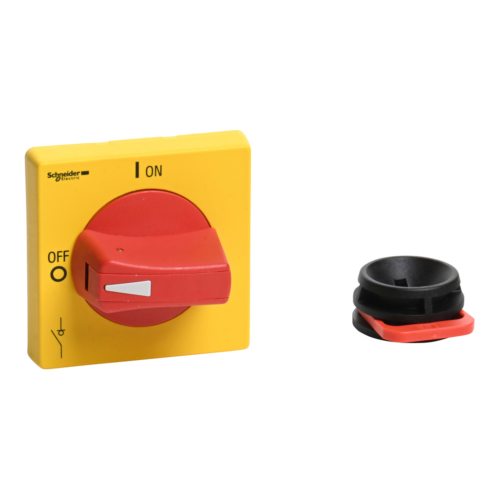 VLSH2H5R – Disconnect switch, TeSys VLS, protruding rotary handle, hole mounting, 65x65mm, red handle, 5mm shaft