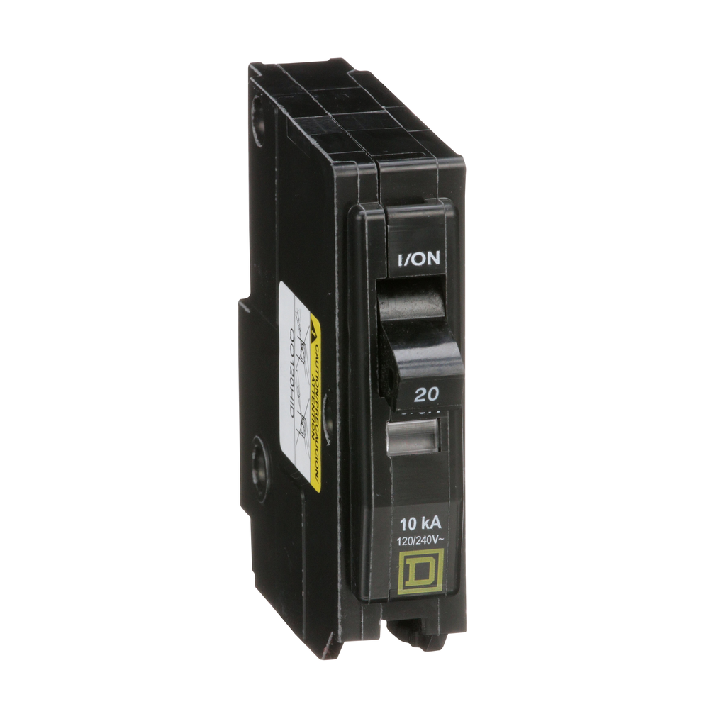 QO120HID – Mini circuit breaker, QO, 20A, 1 pole, 120/240VAC, 10kA, plug in, high density discharge