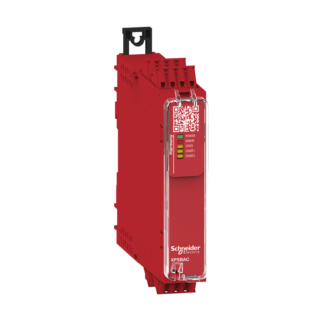 XPSBAC34AC – safety module, Harmony XPS, estop or guard, connected to supply terminals 48 to 240V AC or DC , no inputs, spring