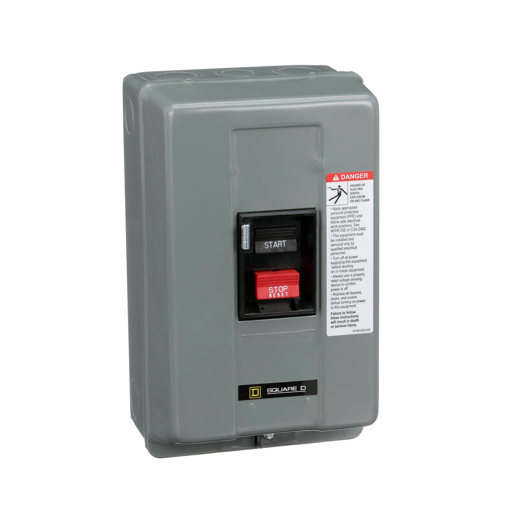 2510MCG2 – Manual starter, integral horsepower,  NEMA M1P, 600VAC, 2 pole, 5HP at 230VAC, 1 phase, no indicator, NEMA 1