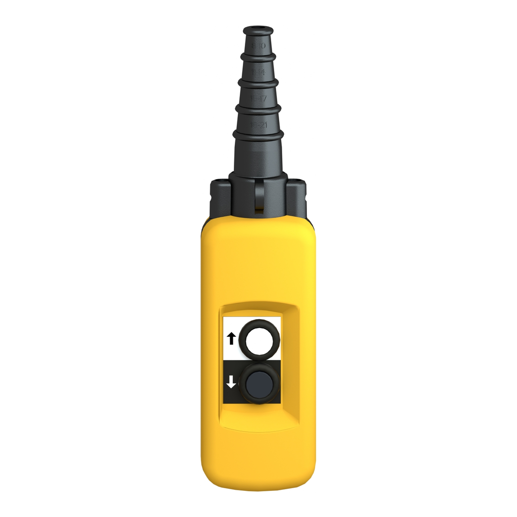 Mayer-DDS-Pendant control station, Harmony XAC, plastic, yellow, 2 push buttons with 1NO-2
