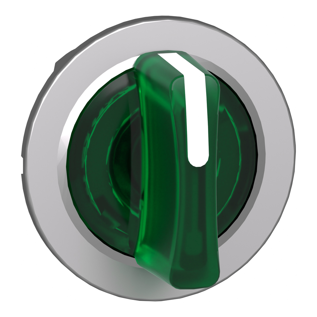 ZB4FK1533 – Head for illuminated selector switch, Harmony XB4, metal, green handle, 30mm, universal LED, 3 positions, to center
