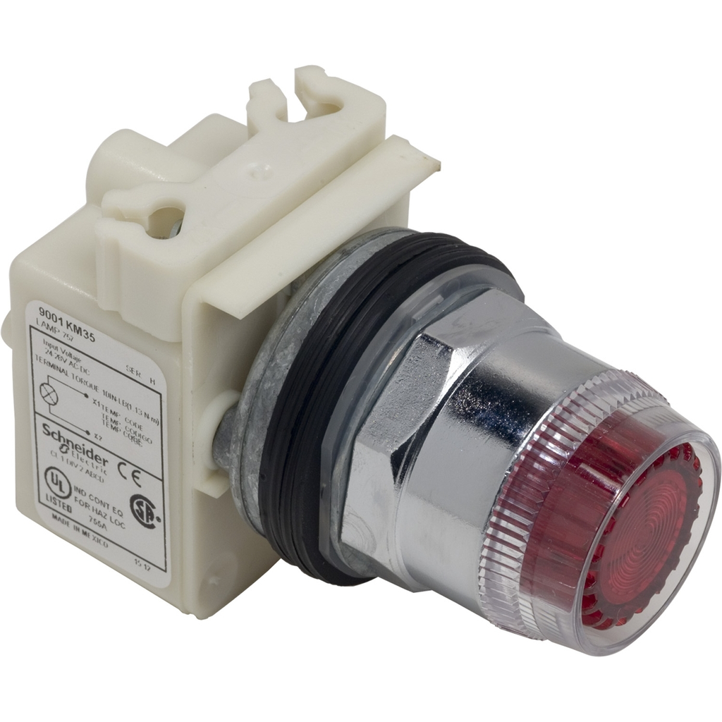 Mayer-DDS-Illuminated push-button head, Harmony 9001K, metal, plastic guard flush, red, 30mm, spring return, 24-28V-1