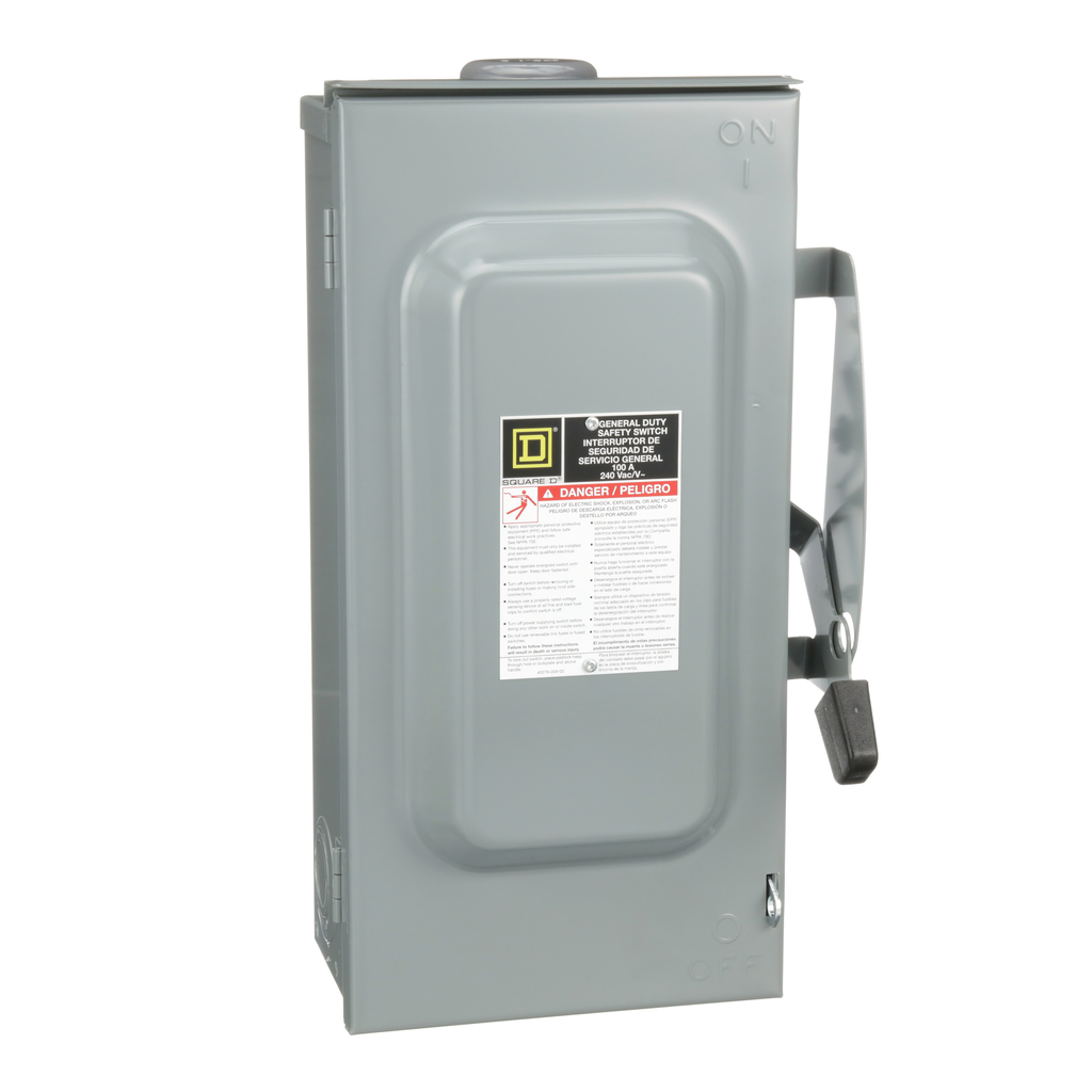 DU323RB – Safety switch, general duty, non fusible, 100A, 3 pole, 3 wire, 30hp, 240VAC, NEMA 3R, bolt on hub provision