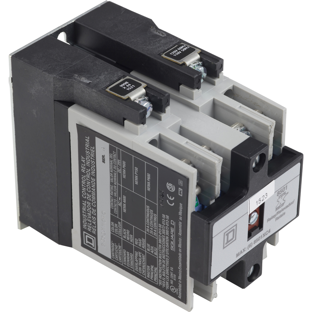 Product image for Square D 8501XMO20V02 110/120 VAC 20/5 Amp 2-Pole 2NO Panel Mount AC Operated Master Relay