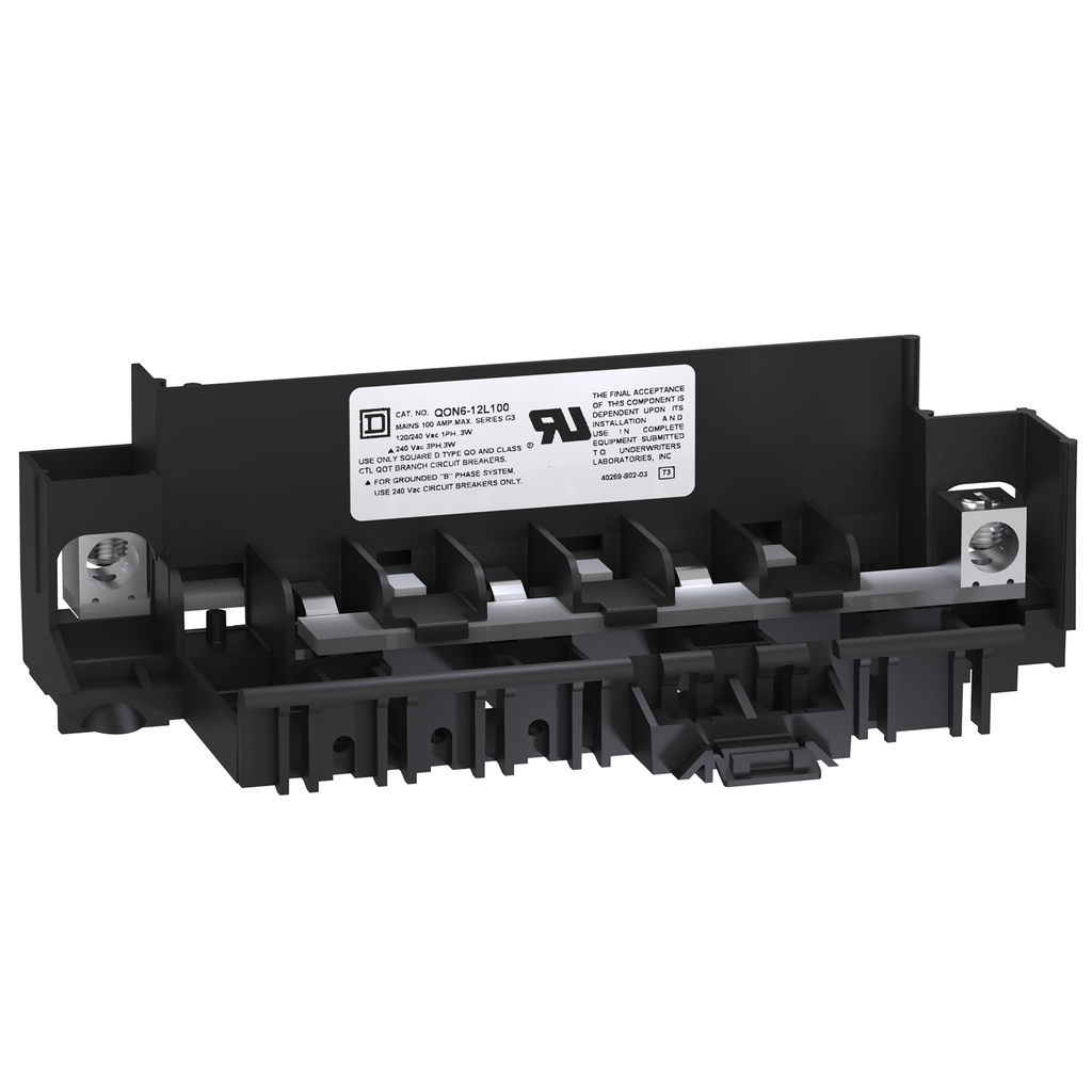 QON612L100 – Load center interior, QO, mounting base, 1 phase, 6 spaces, 100A main lugs, OEM