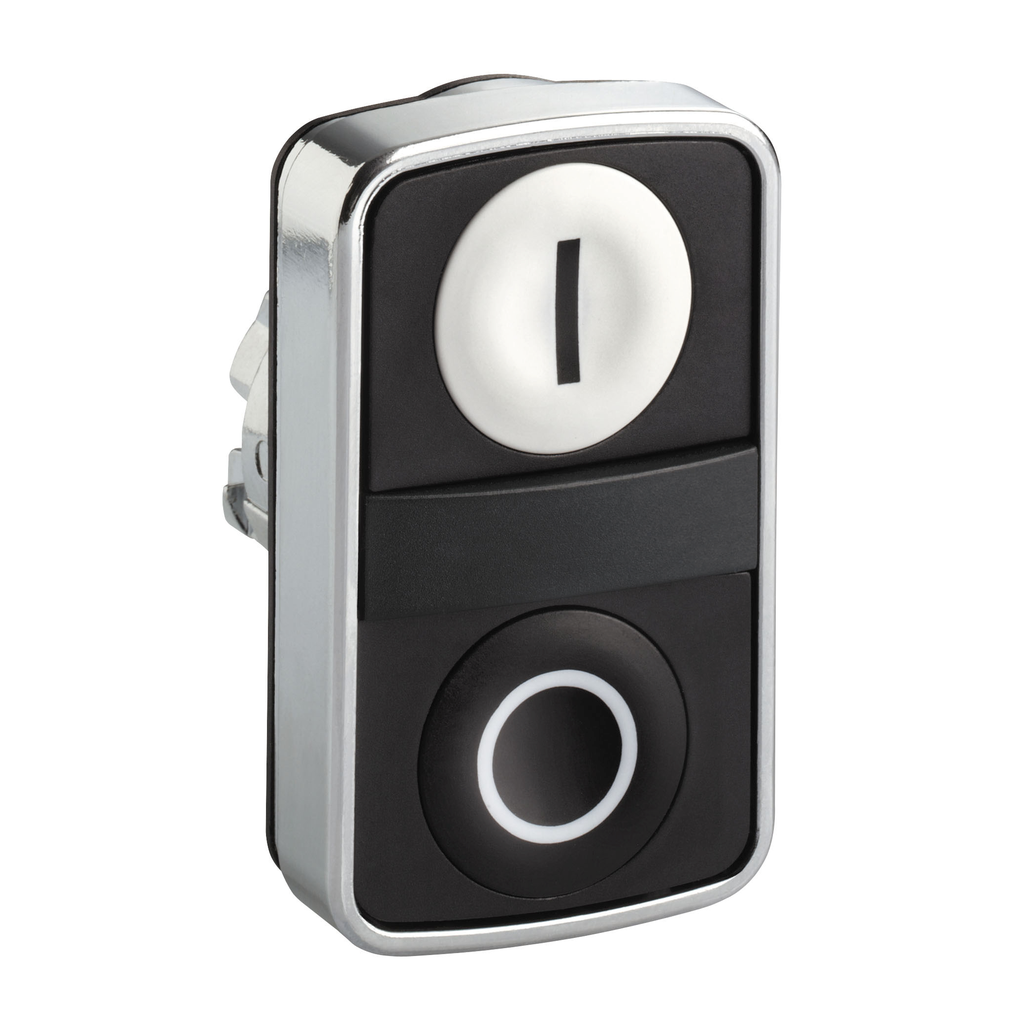 ZB4BA7121 – Head for double headed push button, Harmony XB4, metal, 22mm, 1 white flush marked I   1 black flush marked O