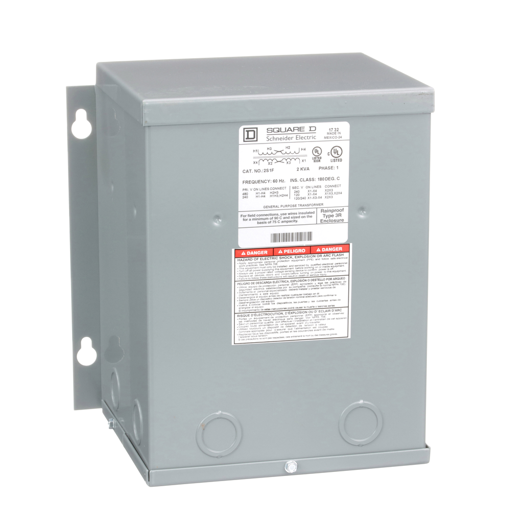 2S1F – Transformer, dry type, encapsulated, 2kVA, 1 phase, 240x480V primary, 120/240V secondary, 9A, 115C rise