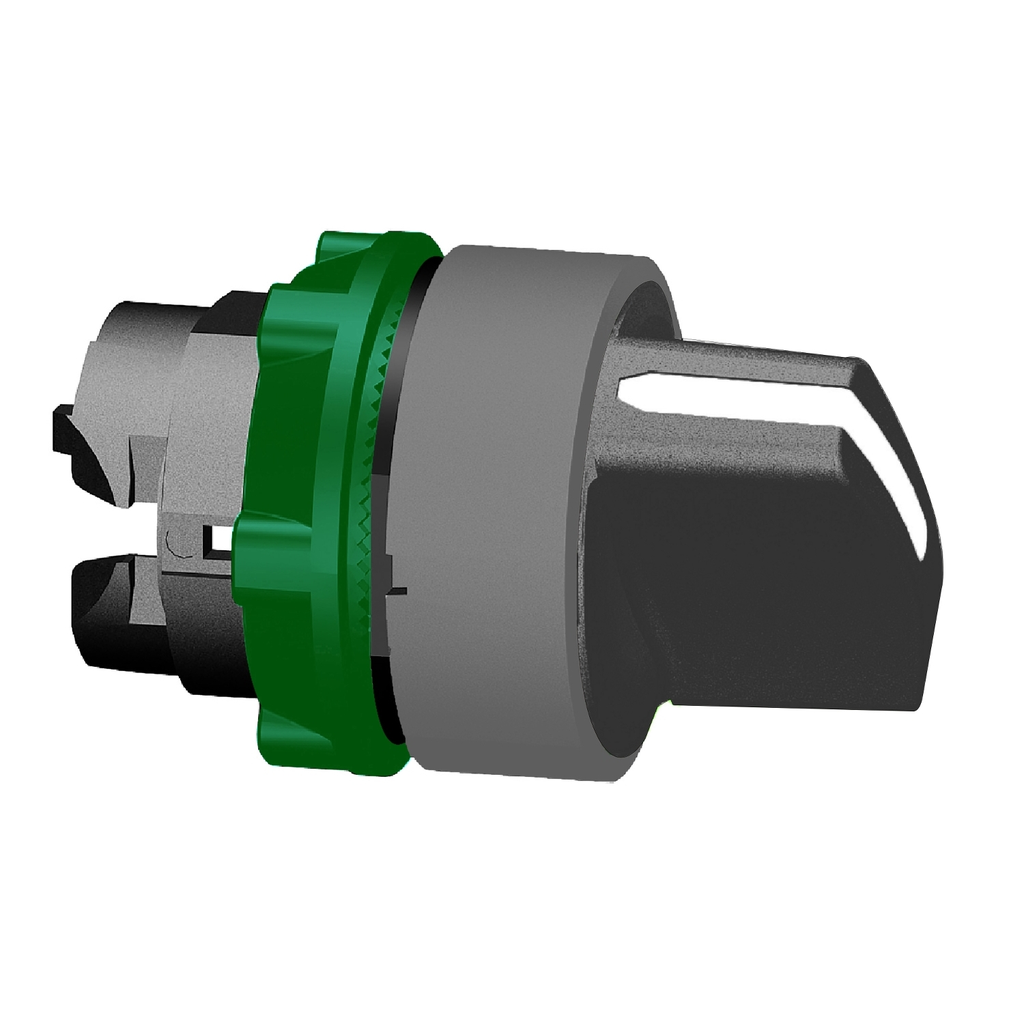 Mayer-DDS-Selector switch head, Harmony XB5, plastic, black, 22mm, 3 positions, spring return from right to center, grey bezel-1