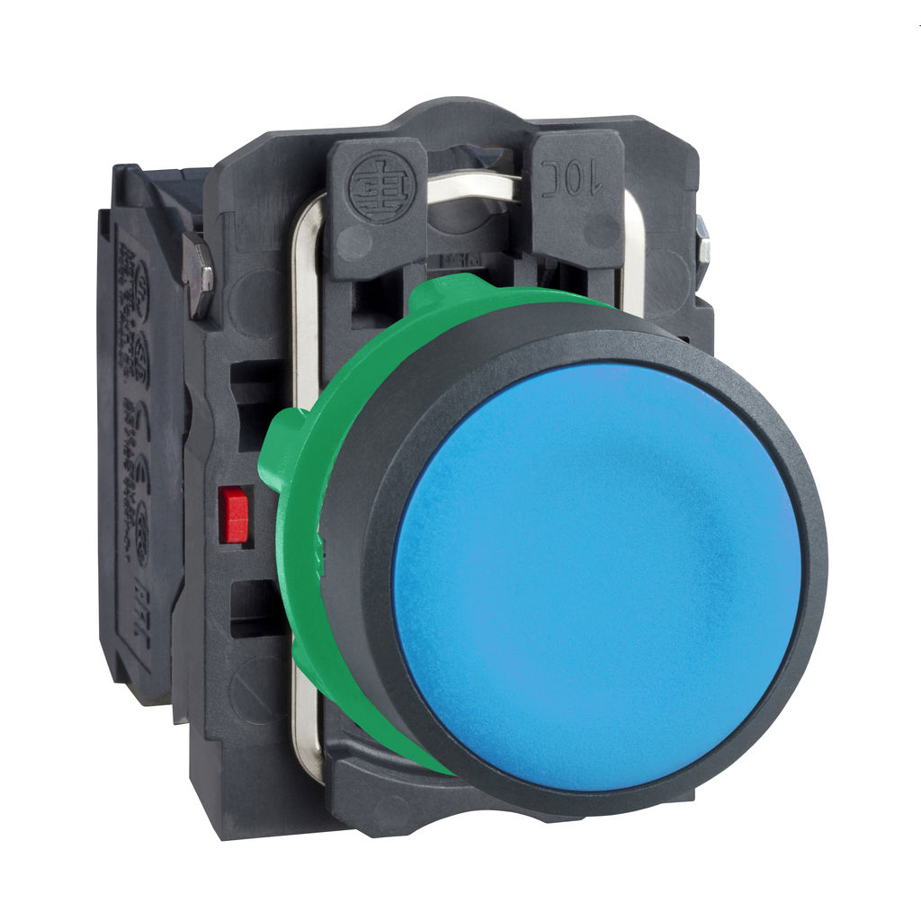 XB5AA65 – Push button, Harmony XB5, blue flush complete pushbutton 22mm spring return 1NO 1NC unmarked
