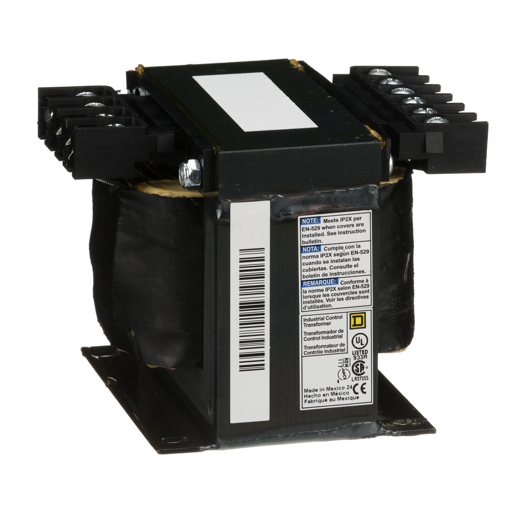 9070T250D50 – Transformer, Type T, industrial control, 250VA, 1 phase, 240/416/480/600V primary, 99/120/130V secondary, 80C rise