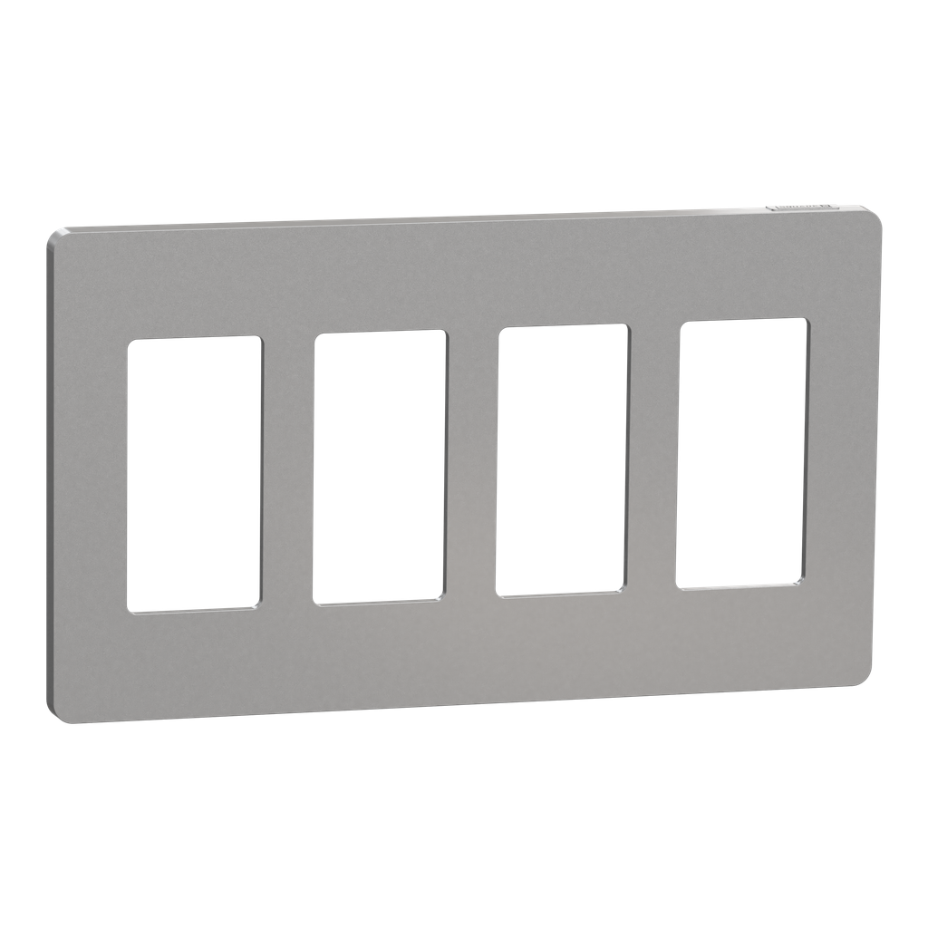 SQWP141004GY – Cover frame, X Series, 4 gangs, screwless, gray, matte finish