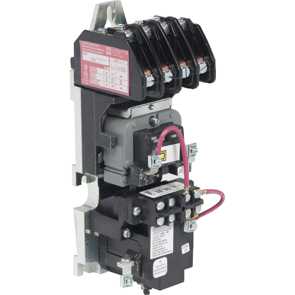Mayer-DDS-8903LX mechanically held lighting contactor, 4 P, 4 NO, 30 A, 600 V, 24 V 60 Hz coil, open [TAA]-1