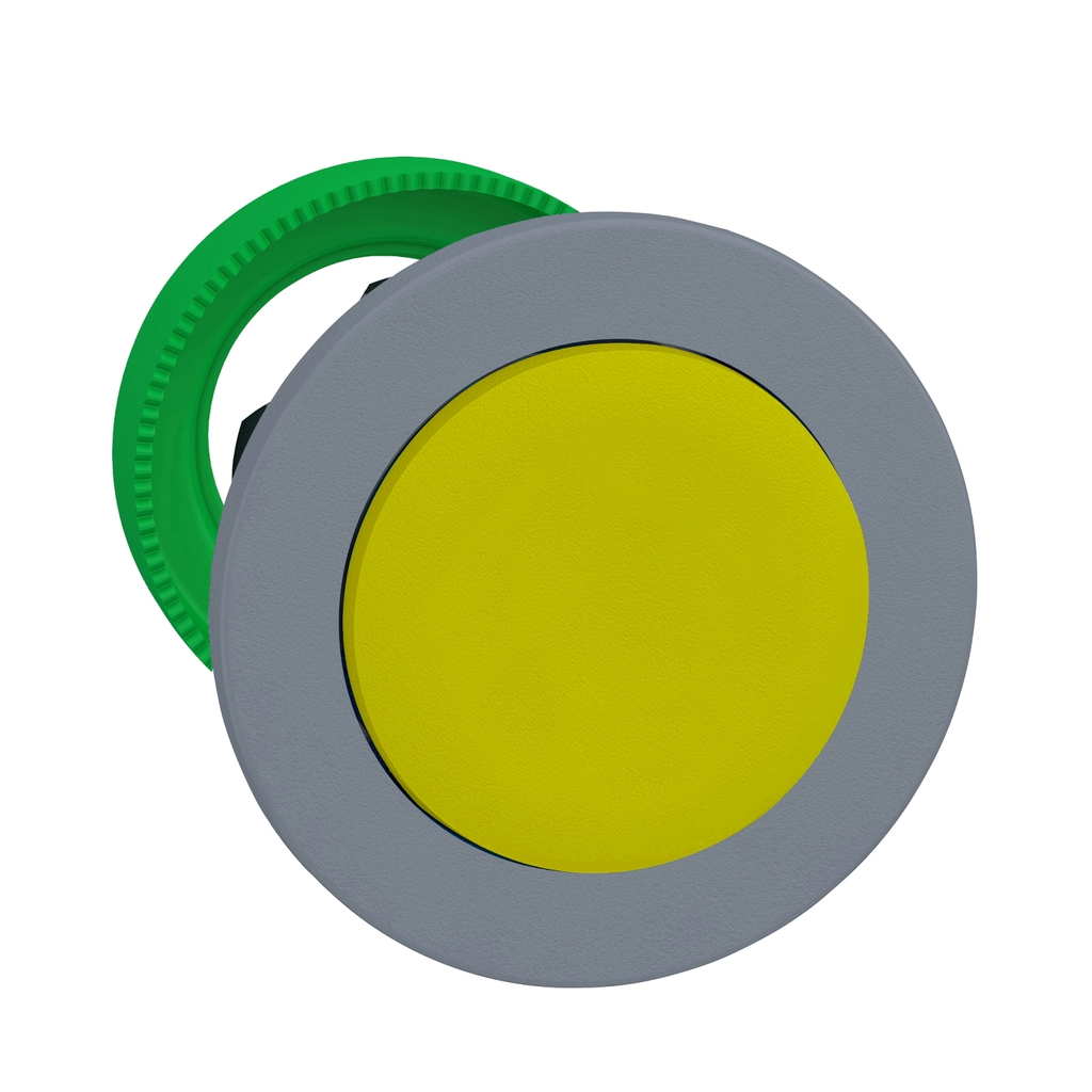 Mayer-DDS-Harmony XB5, Flush mounted push button head, plastic, projecting yellow, 30mm, push-push, grey bezel-1