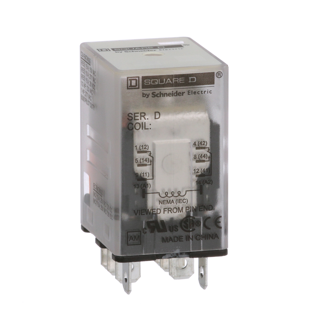 8501RS42V20 – Miniature Relay, Harmony 8501R, DPDT, 8 blades, coil, 15A resistive at 120V AC, 1HP at 277V AC, 120V AC, 2NO  2NC