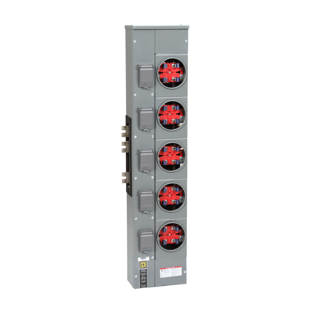 EZM115125X – Branch unit, EZ Meter-Pak, 125A, 5 x 4 jaw sockets, 120/240VAC, no bypass, ringed, 1200A Al/Cu busbar