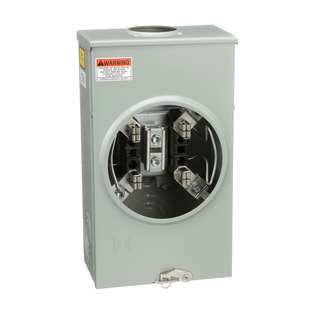 1007665 – Meter socket, 200 A, 600 V, 1 PH, ringless, 4 jaws w/o release, horn, NEMA 3R, steel