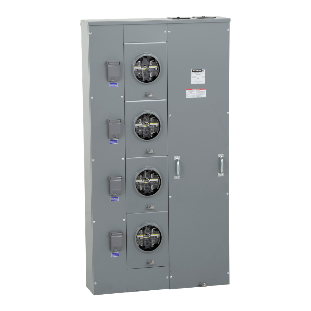 MPL64225 – Meter center, MP Meter-Pak, 4 sockets, lever bypass, jaw release, 5 jaws, 600A bus, 225A max breaker rating, ringless