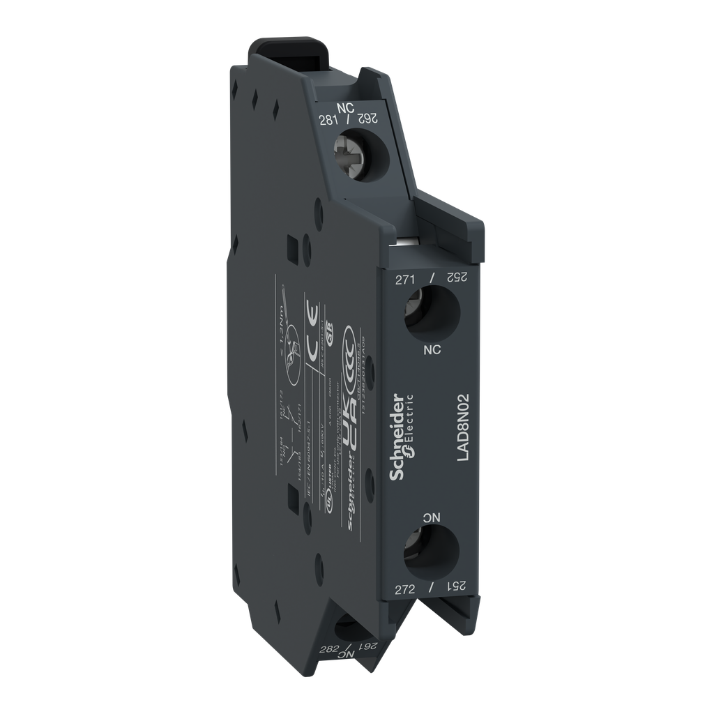 LAD8N02 – Auxiliary contact block, TeSys Deca, 2NC, side mounting, screw clamp terminals