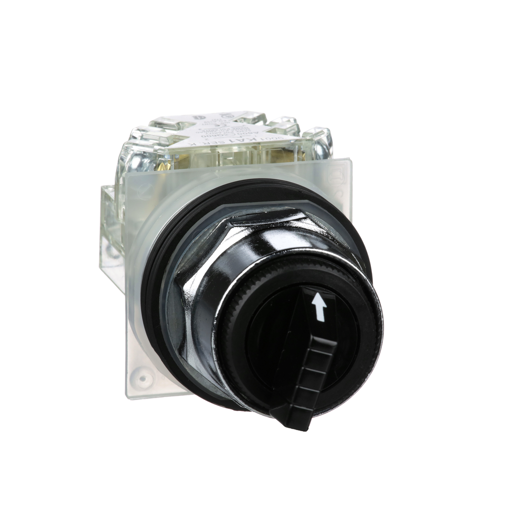 9001KS43BH13 – 30mm Push Button, Type K, selector switch, 3 position, C cam, black knob, 1NO and 1NC