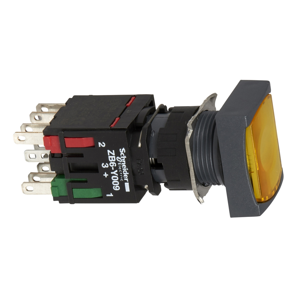 Mayer-DDS-Complete illuminated push button, Harmony XB6, yellow rectang flush, 16mm, spring return, 1NO + 1NC,  12...24V-1