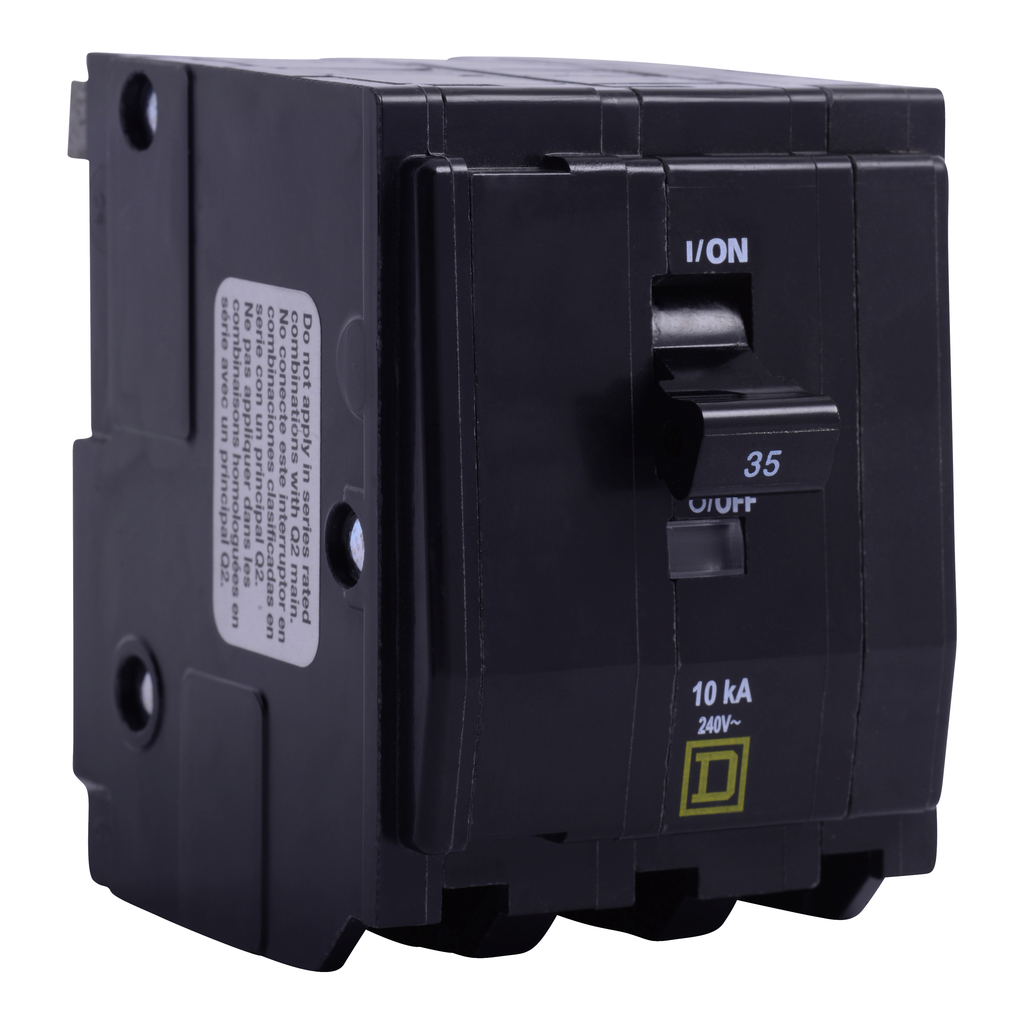 QOB3355238 – Mini circuit breaker, QO, 35A, 3 pole, 120/240VAC, 10kA, bolt on, ring