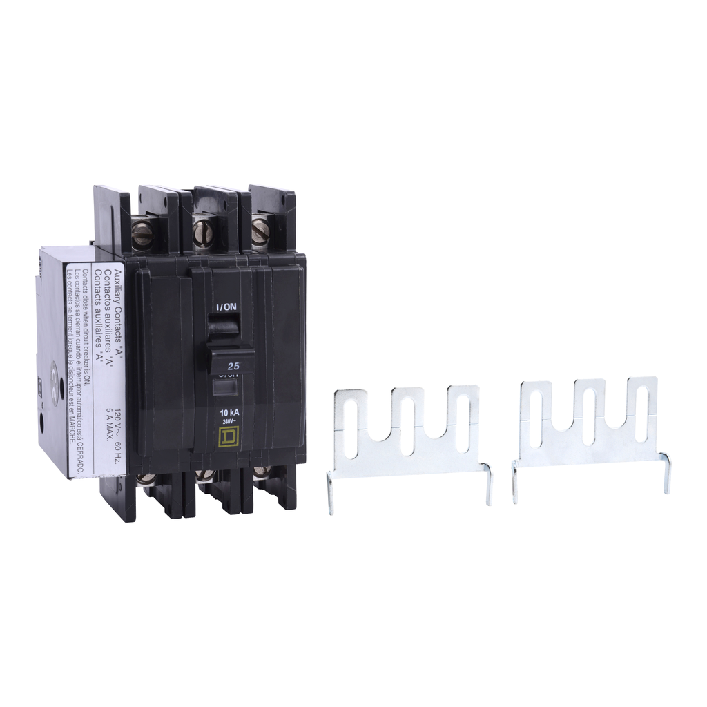 QOU3301200 – Mini circuit breaker, QOU, 30A, 3 pole, 240 VAC, 10kA, auxiliary switch