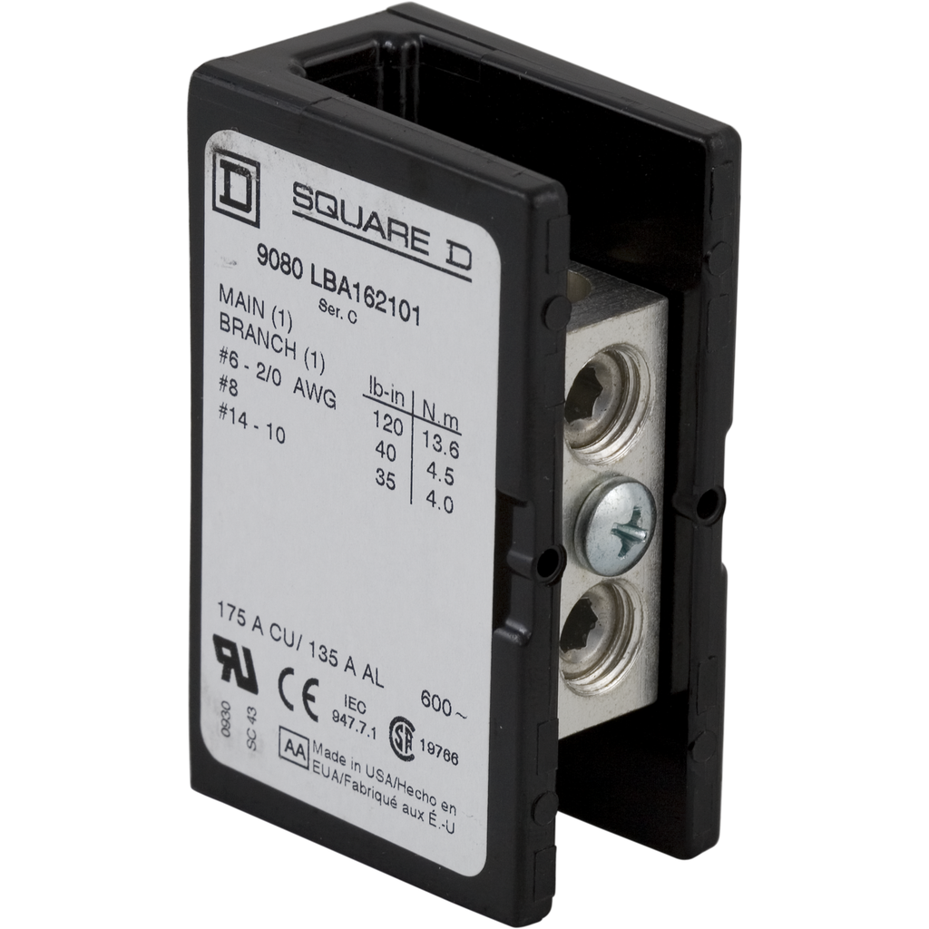 9080LBC162101 – Power distribution block, Linergy, 1 pole, 1 line, 1 load, 150A Cu, 600V