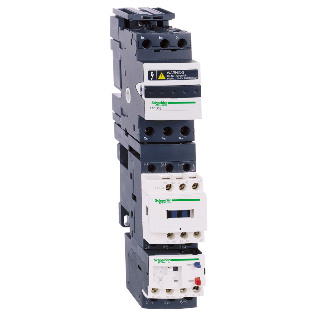 LS1D30 – Fuse Holder, TeSys LS1, 3P, 30A, fuse type CC or KTKR, 0.41in x 1.5in fuse, DIN rail mount, screw type terminals