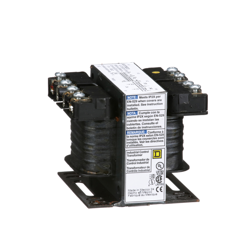 9070T50D23 – Transformer, Type T, industrial control, 50VA, 1 phase, 120x240V primary, 24V secondary, 55C rise