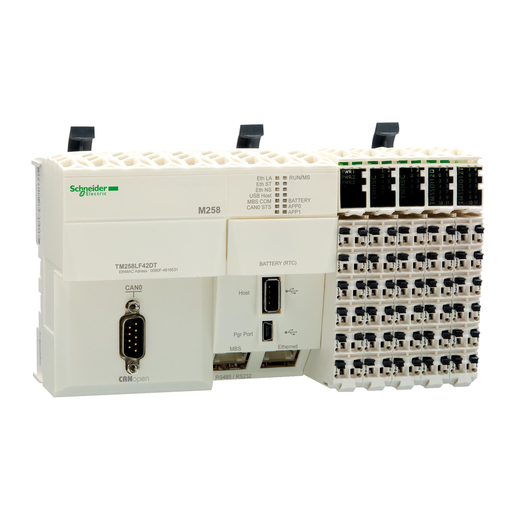 TM258LF42DT – logic controller, Modicon M258, compact base, 42 IO, 24V DC, CANopen