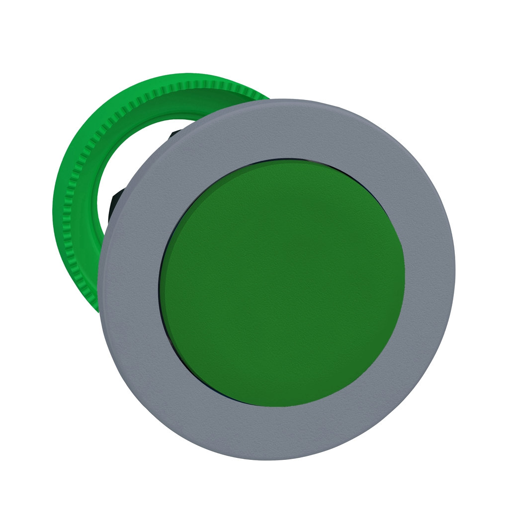 Mayer-DDS-Harmony XB5, Flush mounted push button head, plastic, projecting, green, 30mm, spring return, grey bezel-1