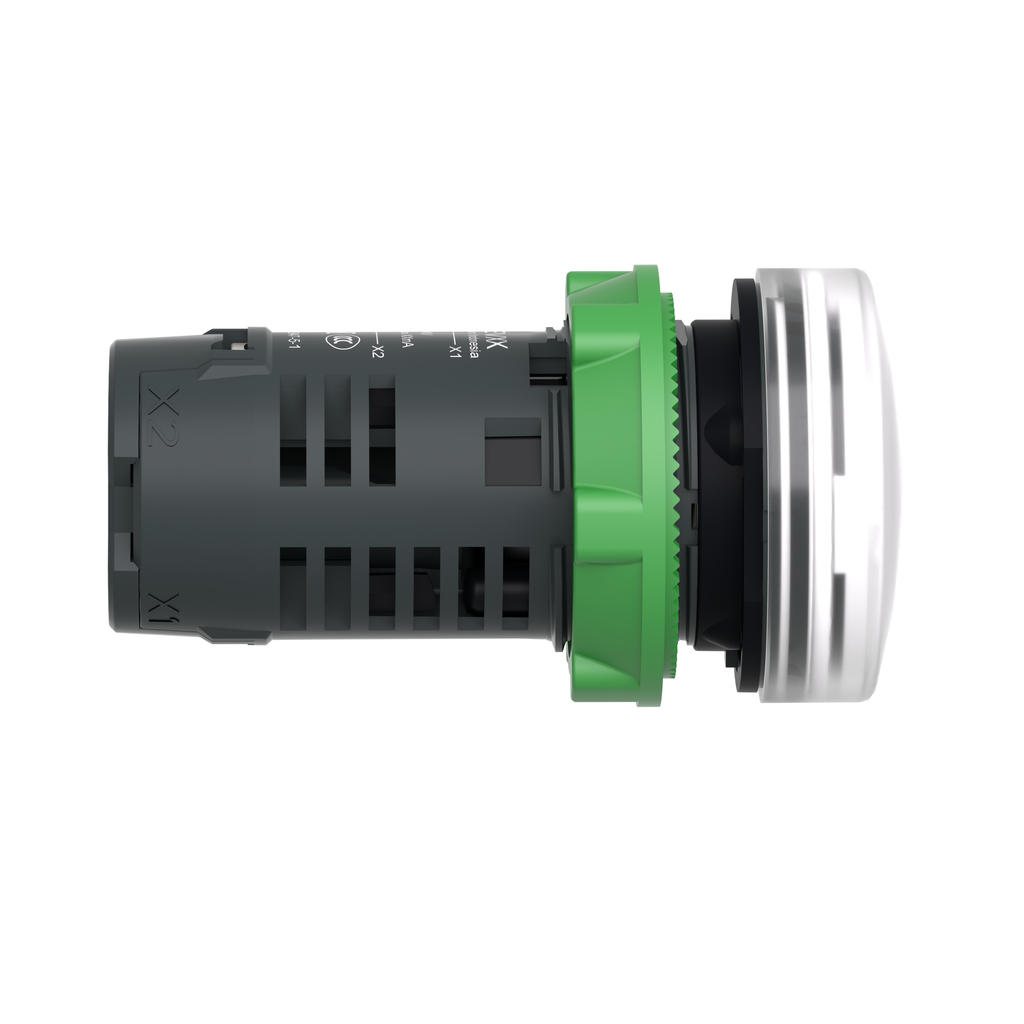 XB5EVM1 – Monolithic pilot light, Harmony XB5, grey plastic, white, 22mm, universal LED, plain lens, 230…240V AC