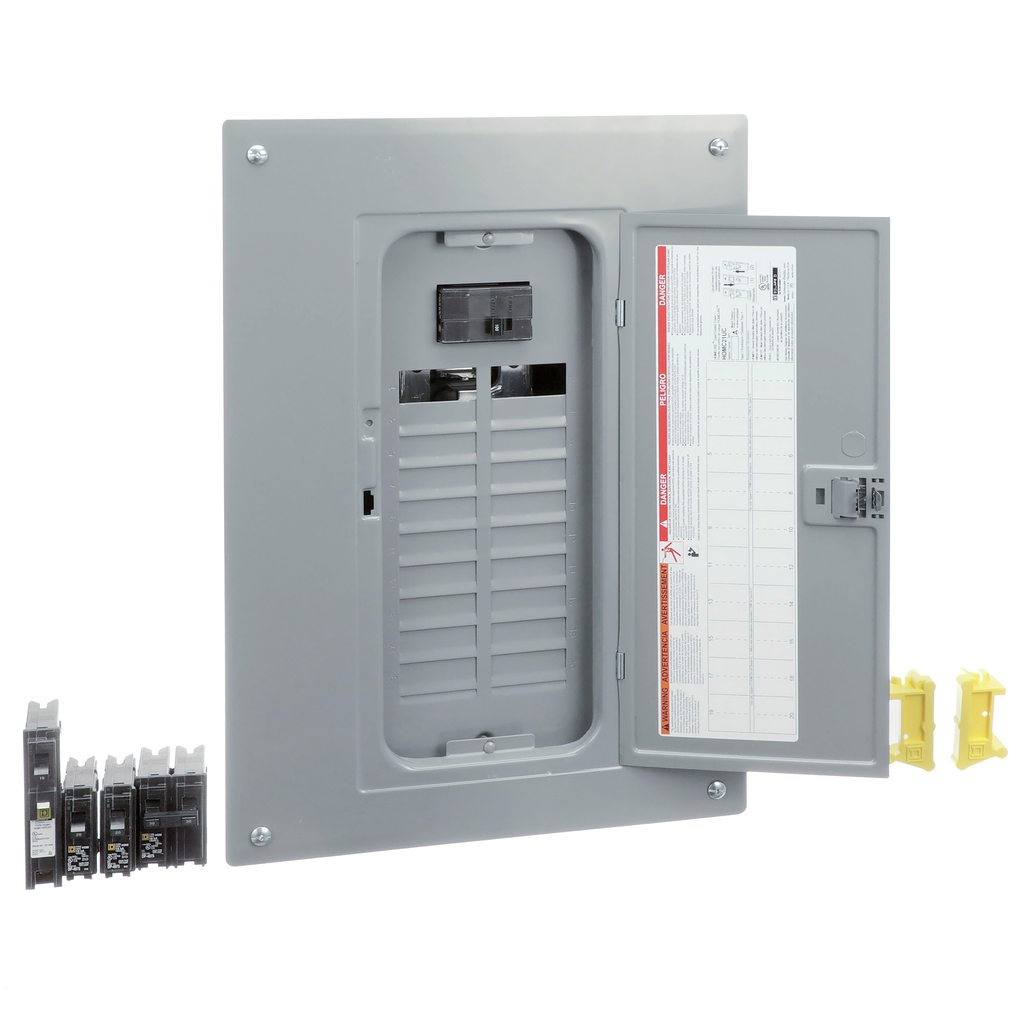 HOM2040M100PC1AVP – Load center, Homeline, 1 phase, 20 spaces, 40 circuits, 100A convertible main breaker, PoN, NEMA1, value pack