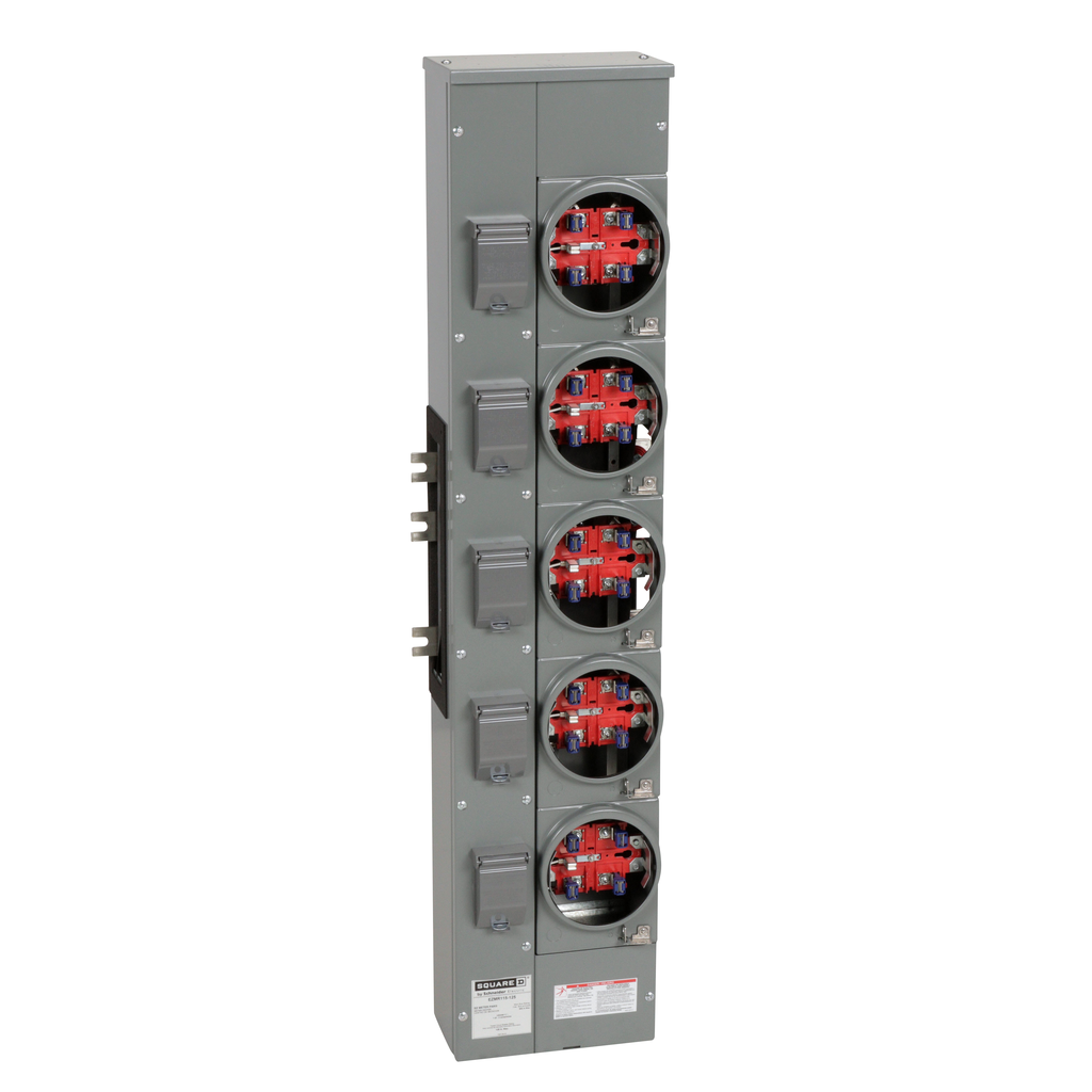 EZMR115125 – Branch unit, EZ Meter-Pak, 125A, 5 x 5 jaw sockets, 120/240VAC, no bypass, ringless, 800A Al busbar