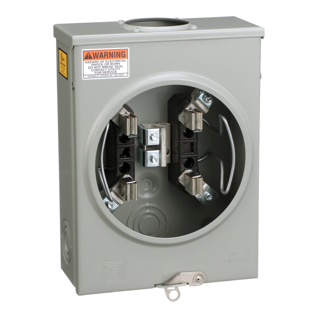 UTRS101B – Individual meter socket, ringless socket, no bypass, 4 jaws no release, OH, UG, 125 A, up to 600 VAC single phase 3W