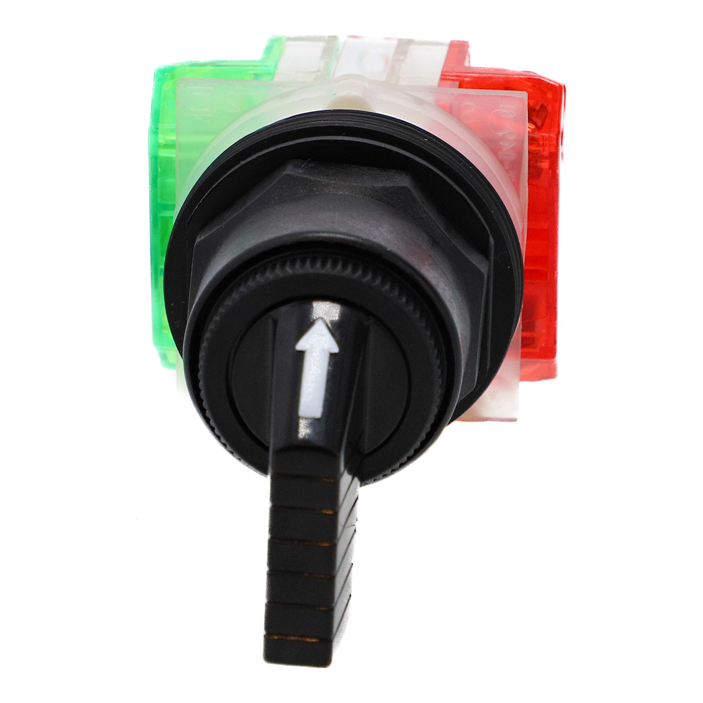 Mayer-DDS-Selector switch, Harmony 9001SK, plastic, long handle, black, 30mm, 3 positions, spring return right to center, 1 NC + 1 NO-2