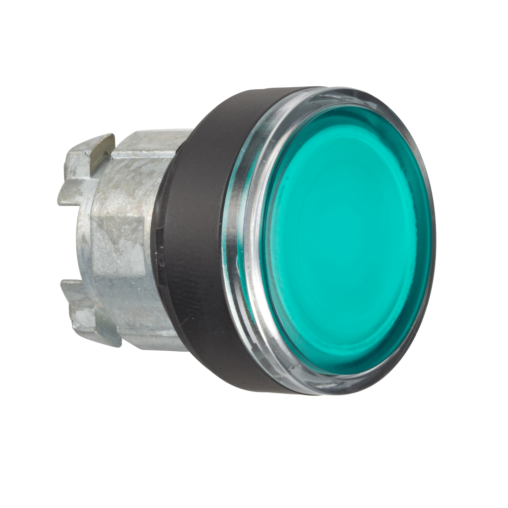 ZB4BW337 – Head for illuminated push button, Harmony XB4, green flush pushbutton Ø22 mm spring return BA9s bulb