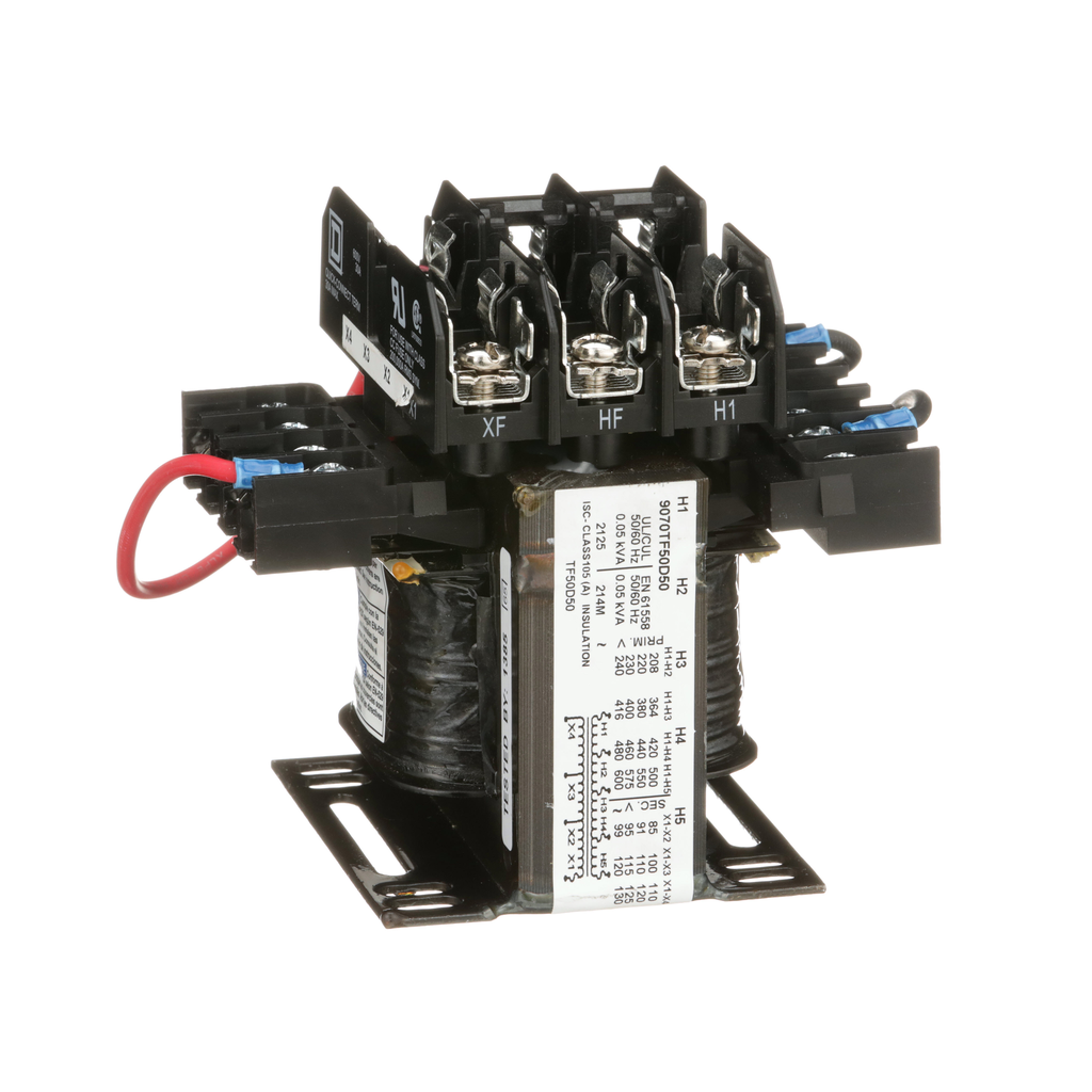 9070TF50D50 – Industrial control transformer, Type TF, 1 phase, 50VA, 240/416/480/600V primary, 99/120/130V secondary, 50/60Hz