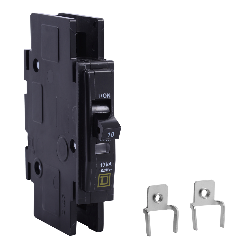 QOUR1153100 – Mini circuit breaker, QOU, 15A, 1 pole, 120/240 VAC, 10kA, field reversible lugs, mounting foot