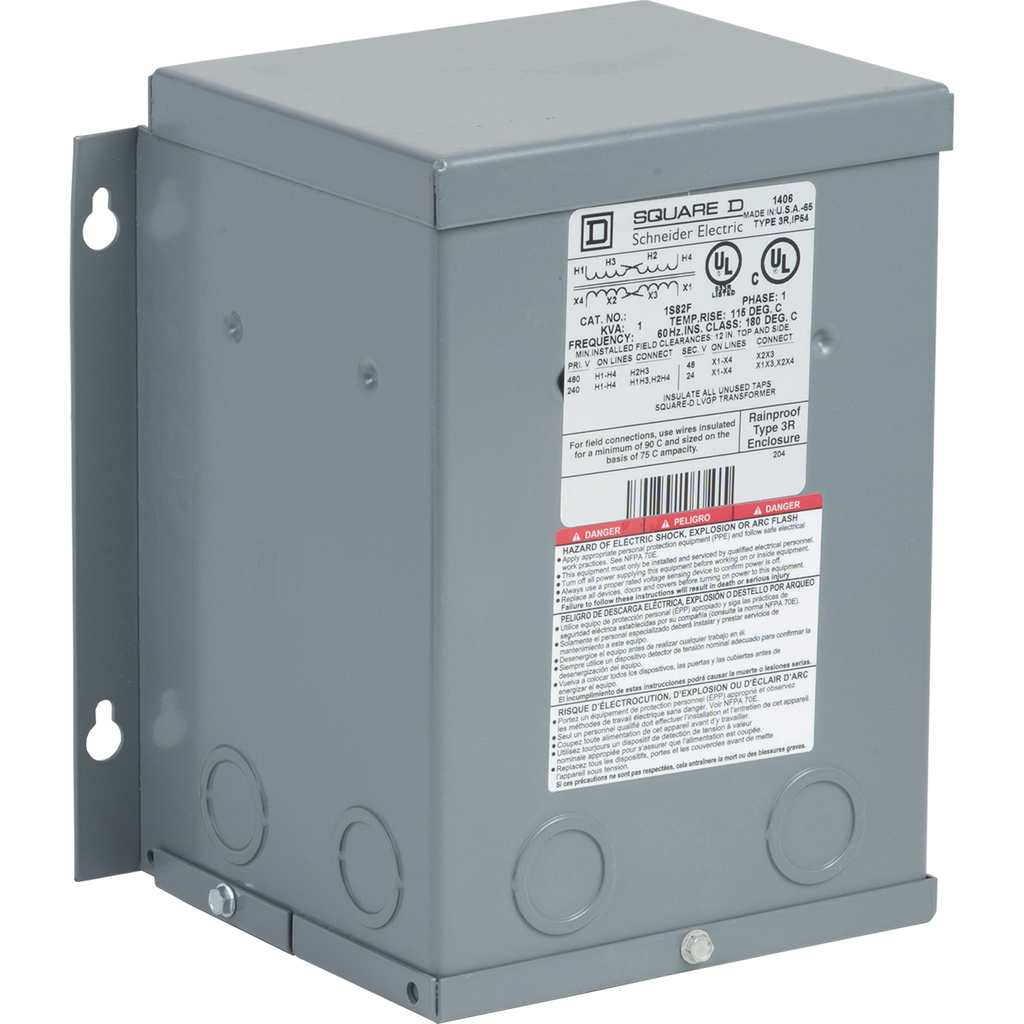 1S82F – Transformer, buck boost, encapsulated, 1kVA, 1 phase, 240x480V primary, 24/48V secondary, NEMA 3R, 115C rise