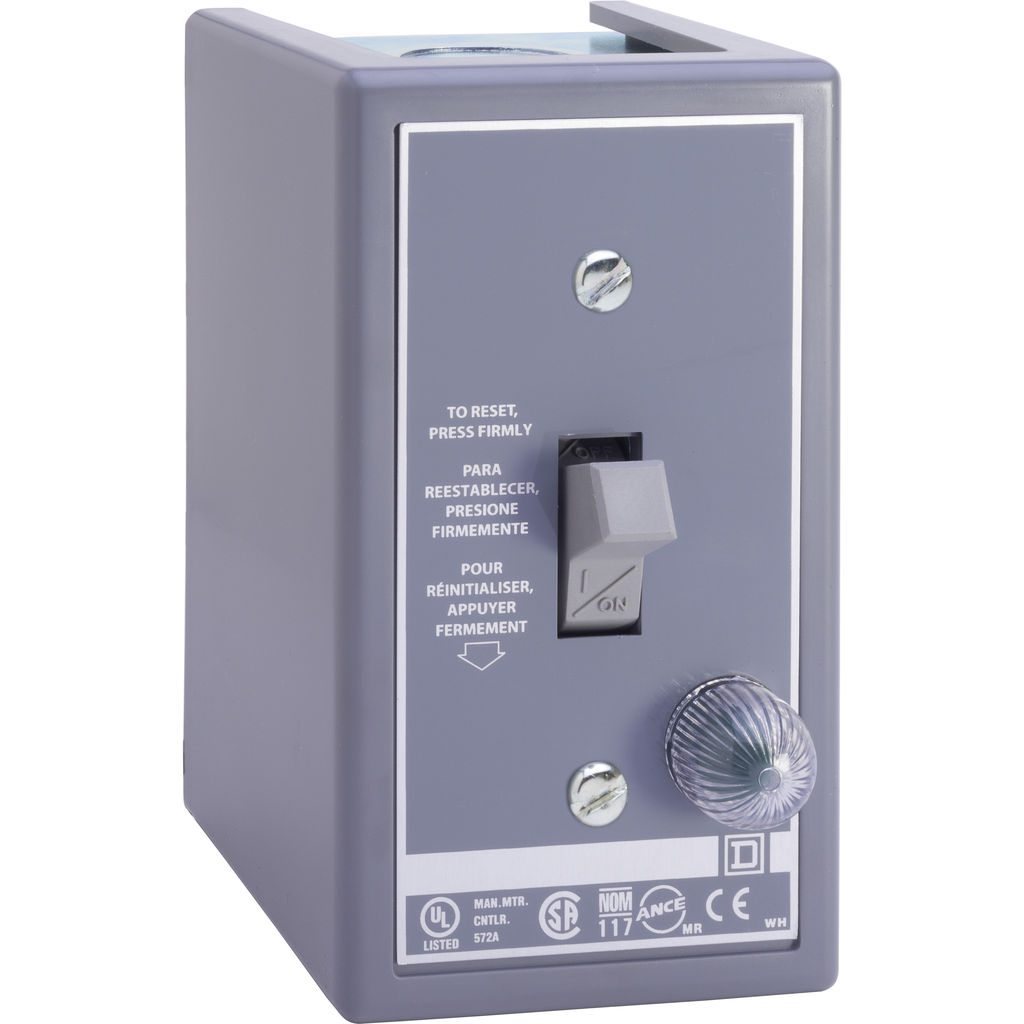 2510FG5PG – Manual Starter, fractional horsepower, 16A, 1 pole, 1 HP at 277 VAC, toggle w/guard, green indicator, NEMA 1 enclosure