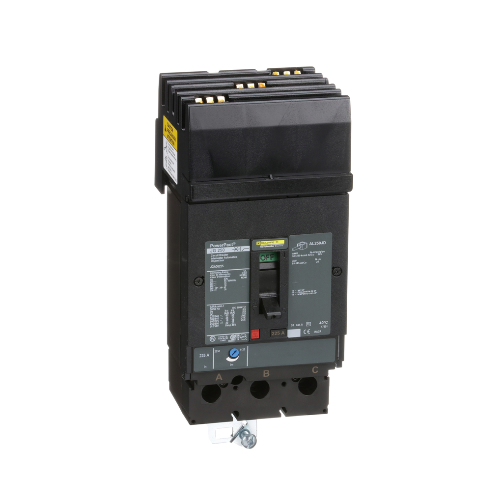 JGA36225 – Circuit breaker, PowerPacT J, 225A, 3 pole, 600VAC, 18kA, I-Line, thermal magnetic, 80%, ABC