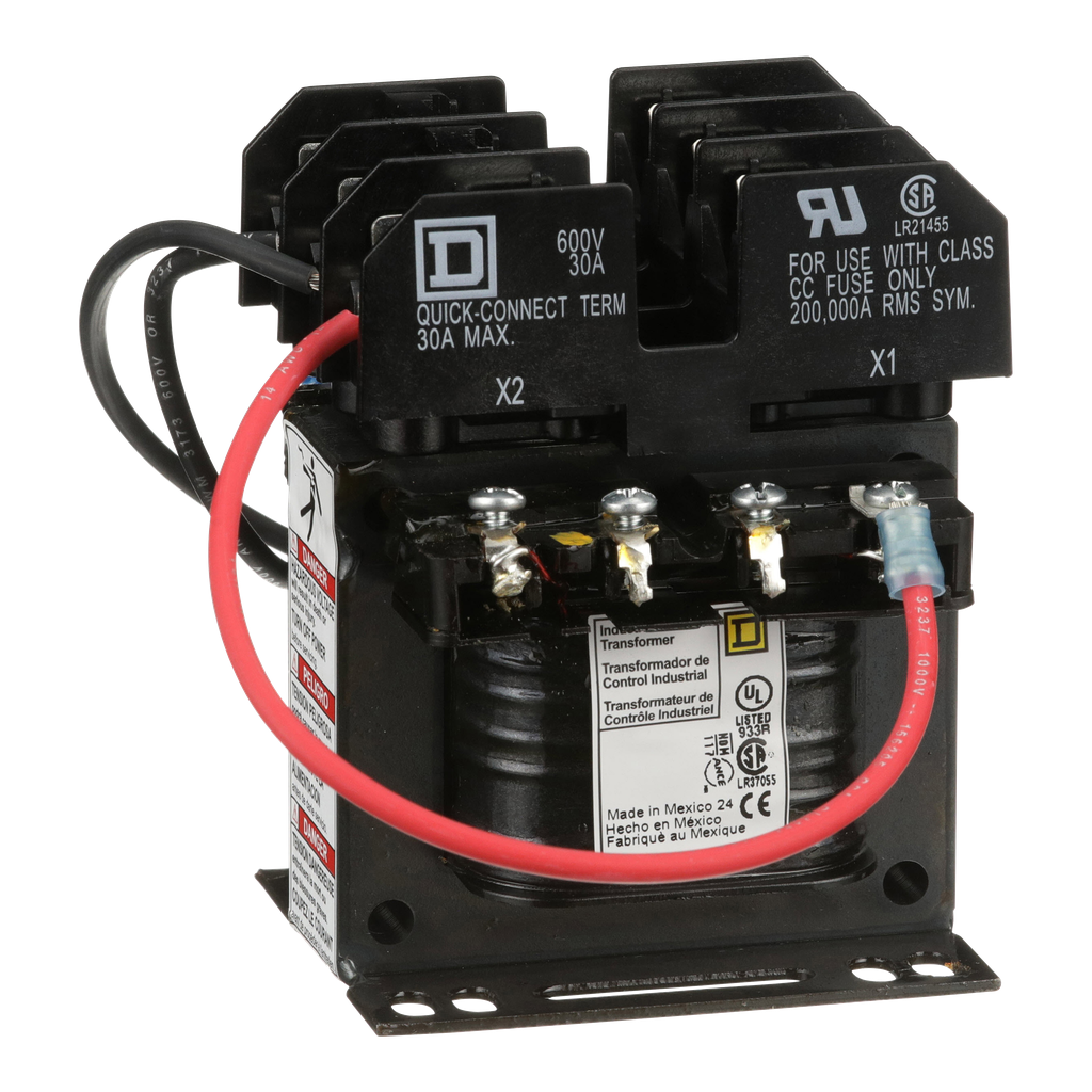 9070TF50D2 – Transformer, Type TF, industrial control, 50VA, 240x480VAC primary, 24VAC secondary, 1 phase, 50/60Hz, 55°C rise