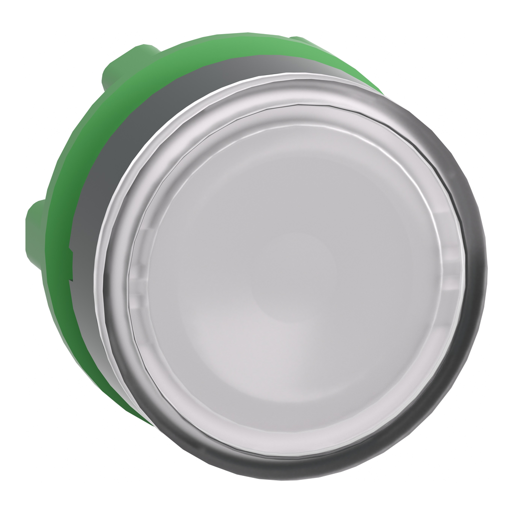ZB5AA18 – Head for illuminated push button, Harmony XB5, plastic, white flush, 22mm, universal LED, for insetion of legend