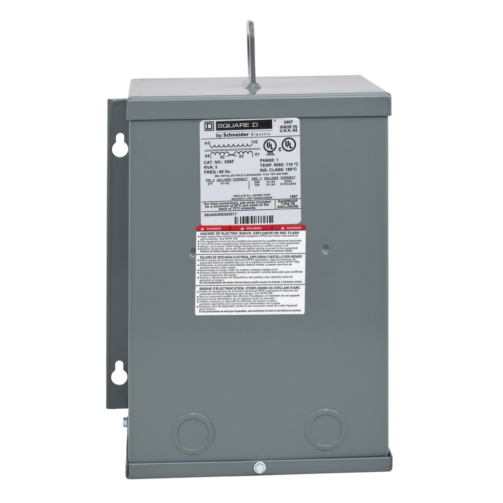 3S8F – Transformer, dry type, encapsulated, 3kVA, 1 phase, 277V primary, 120/240V secondary, 10A, 115C rise