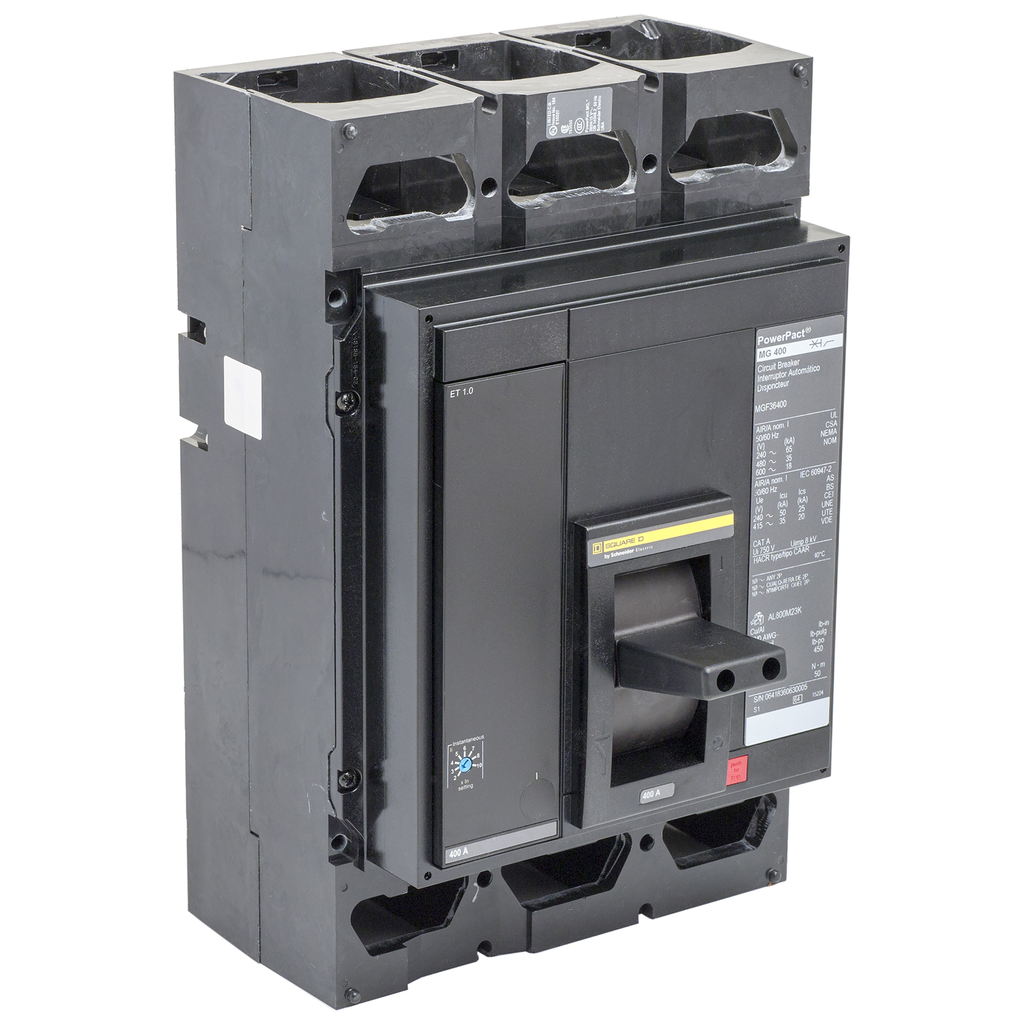 MGF26400 – Circuit breaker, PowerPacT M, 400A, 2 pole, 600VAC, 18kA, busbar, ET 1.0, 80%